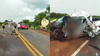 Imagem da notícia Vídeo: Mulher morre em batida frontal com caminhão na BR-158 durante forte chuva em Paranaíba